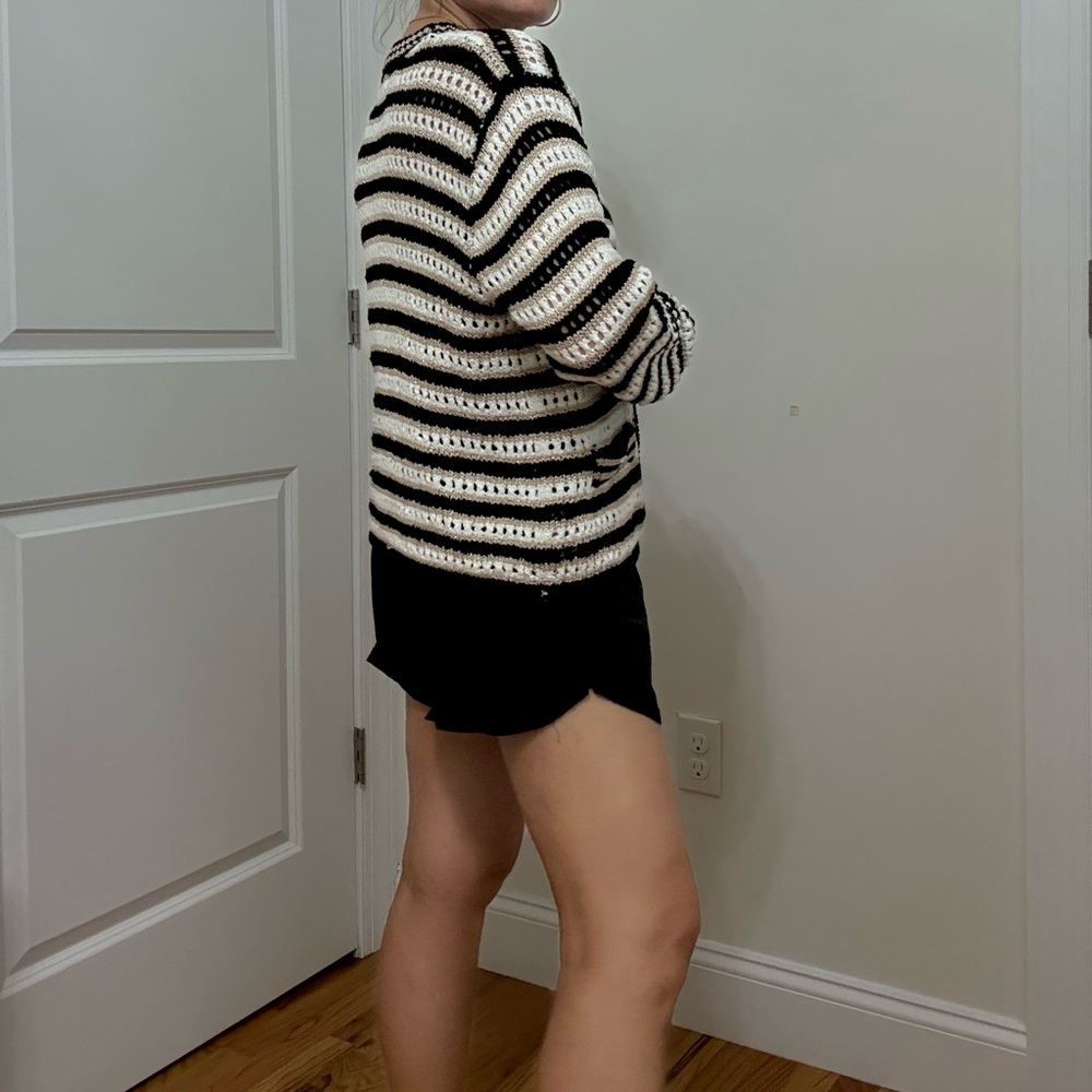 Striped Black, White and Gold Women's Sweater - Picture 7 of 12